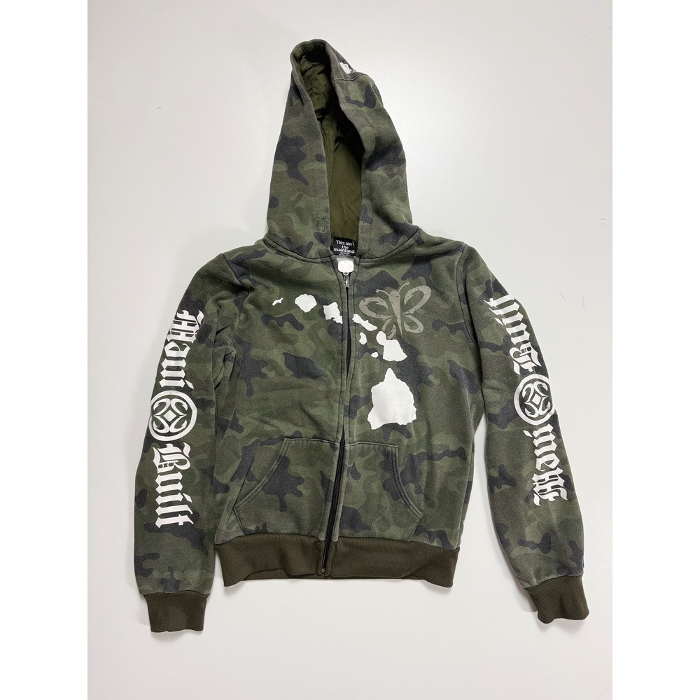 Maui Built Kids Large Camo Zip Up Hoodie Hawaii Butterfly Green Sweatshirt